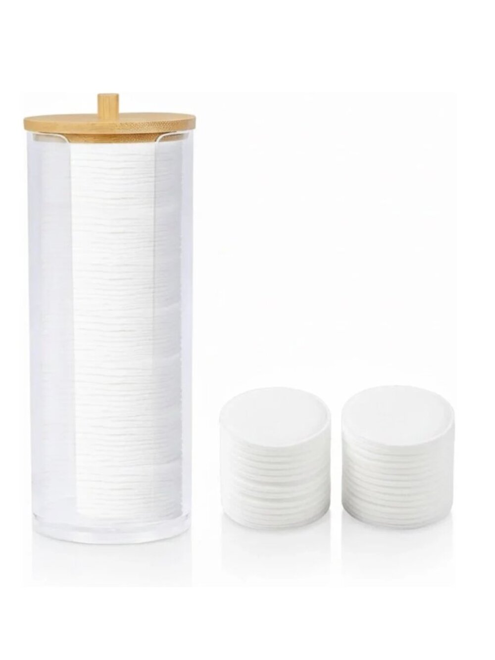 *3 FOR $9*NEW Garrelett Cotton Round Acrylic Bamboo Lid Clear Bathroom Dispenser